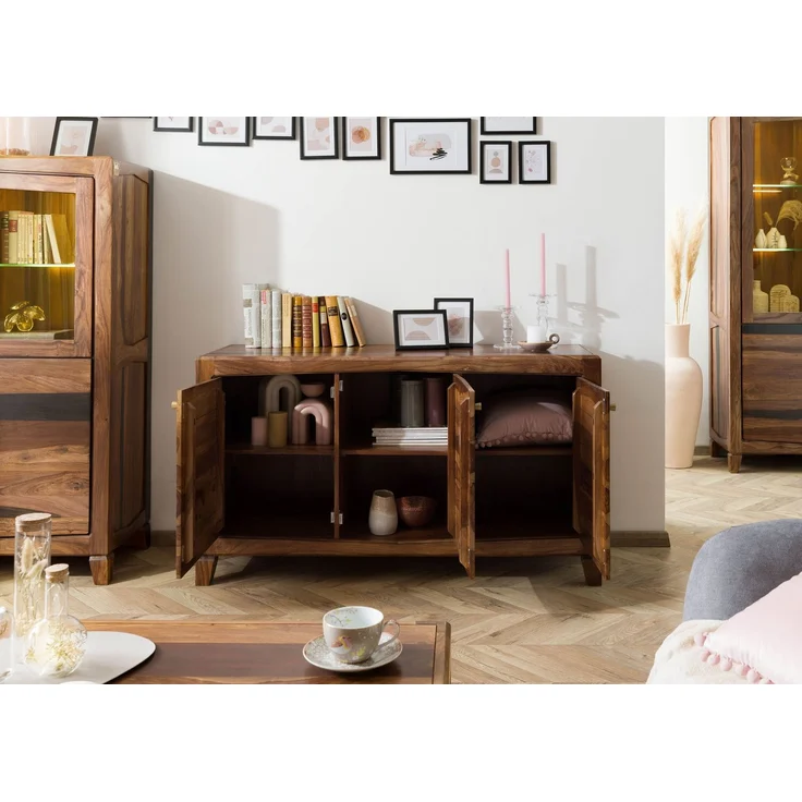 Sideboard Sheesham 140 x 45 x 80 dunkelbraun lackiert ANCONA #221 – Bild 4