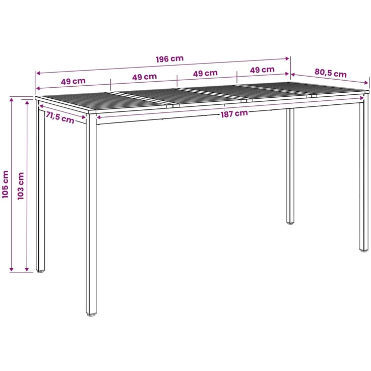 vidaXL Gartenbar-Tisch NAARDEN Weiß gewaschen 196 x 80,5 x 105 cm 901791 – Bild 9