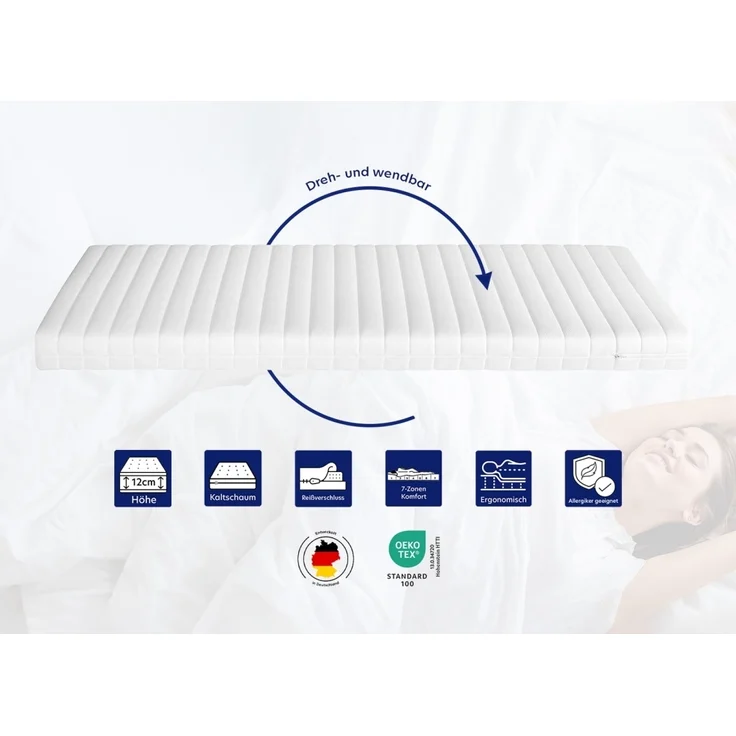 AquaFlex® 12 cm Matratze 100 x 200 cm Härtegrad H2 : 12 cm : H2 : 100 x 200 cm – Bild 2