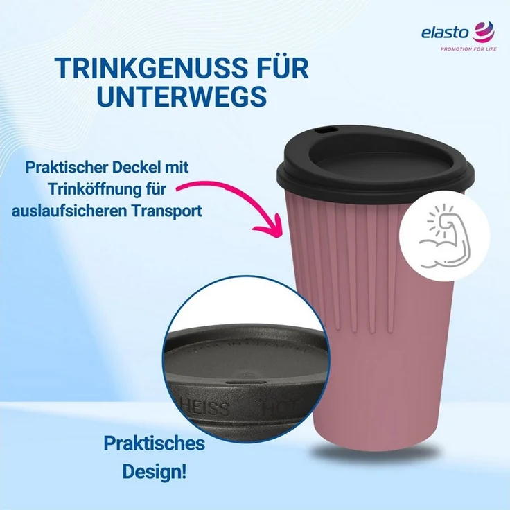 elasto Coffee-to-go-Becher Kaffeebecher 300ml Trinkbecher mit Deckel und Riffel, Made in Germany, BPA-frei, 100% recyclebar, Heißgetränke, Teebecher – Bild 3