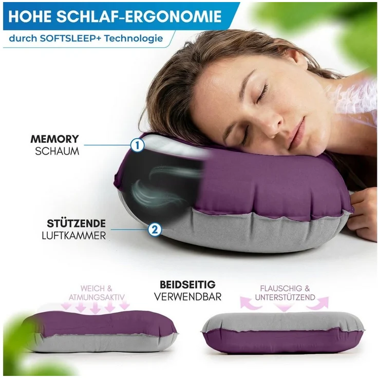 Nordmut Reisekissen aufblasbar & ergonomisch für Camping & Outdoor, kompakt & ultraleicht, Spar-Set, 1-tlg, Nordmut Rago + Kompressionsbeutel, Trekking, Schlafkissen für Nacht, waschbarer Bezug, Kompressionsbeutel – Bild 4