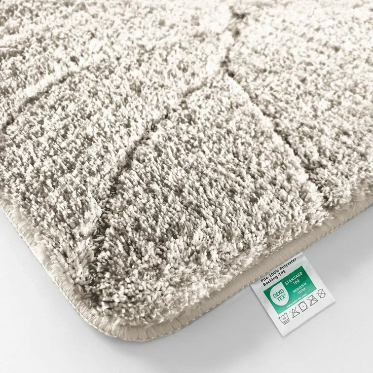 Floordirekt Badematte Maris – Flauschiger Badteppich, Blattstruktur, rutschfest & waschbar, rutschhemmend beschichtet, fußbodenheizungsgeeignet, schnell trocknend, Polyester, für Fußbodenheizung geeignet, dichter Flor, 40x60 cm, Ivory – Bild 2