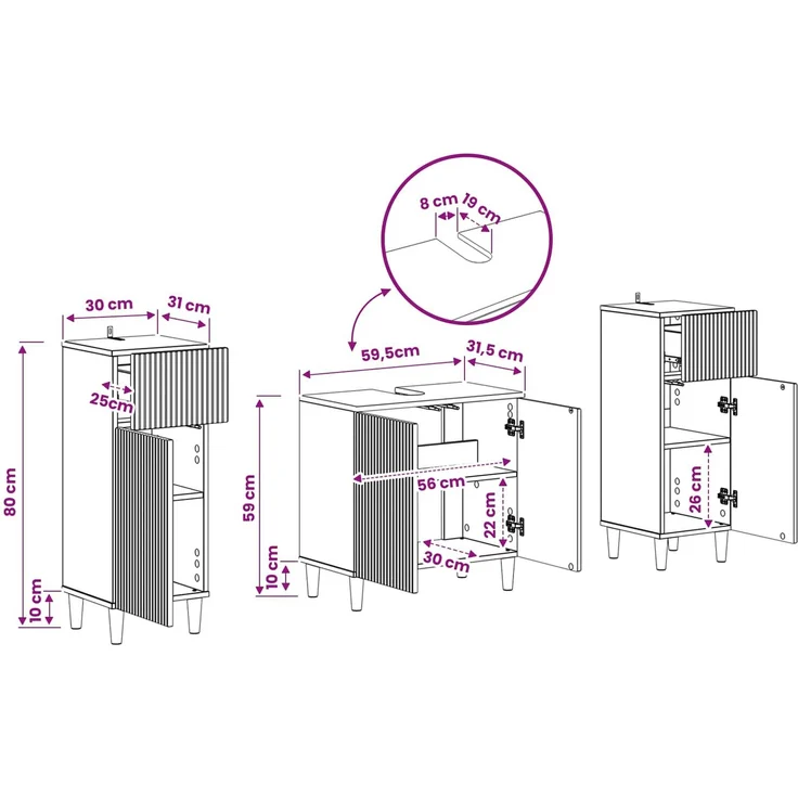 vidaXL 3-teiliges Badezimmer-Schranksystem ARNHEM 3 stk. Betongrau 3418011 – Bild 9