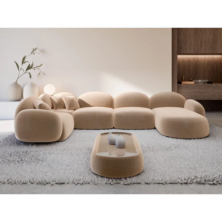 Polster Wohnlandschaft Mirello XL U-Form - Samtstoff - Beige - Rechts – Bild 2