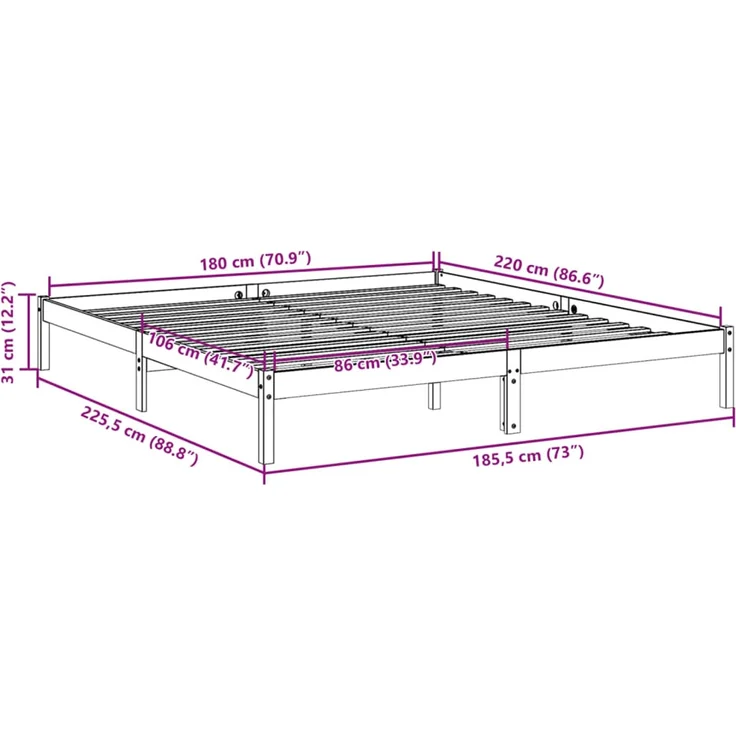 vidaXL Massivholzbett Extra Lang ohne Matratze Weiß 180x220 Kieferholz 852425 – Bild 10