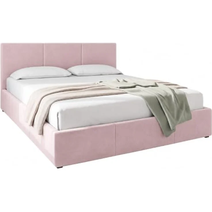 Home Collective Polsterbett, Doppelbett Bettgestell mit flexiblem Lattenrost & Stauraum, 120x200 bis 180x200 cm, samtweicher Veloursstoff in Rosa, in Europa hergestellt – Bild 5
