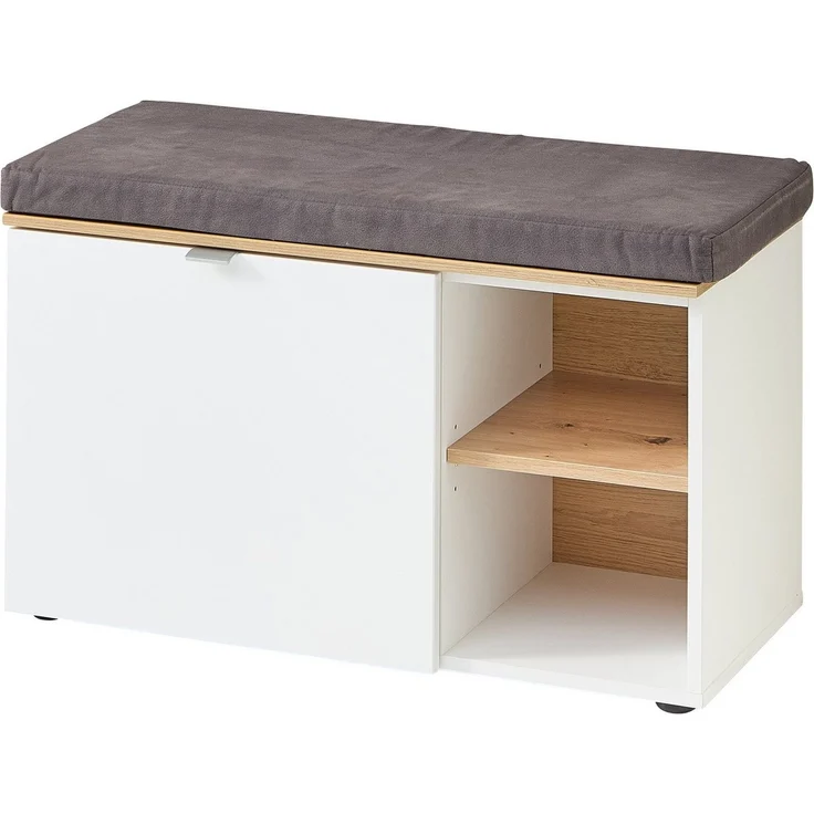 BARI Schuhbank in Weiß, Artisan Eiche Optik FSC-zertifiziert - Moderne Sitzbank mit Stauraum für Ihren Flur - 78 x 50 x 38 cm (B/H/T) – Bild 1