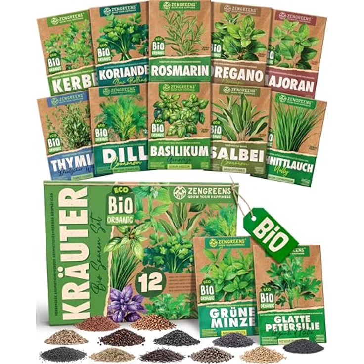 ZenGreens® - Bio Kräuter Samen Set - 15 Kräutersamen für den einfachen Anbau im Garten, Balkon oder Hochbeet - Pfalnzensamen - Saatgut – Bild 2