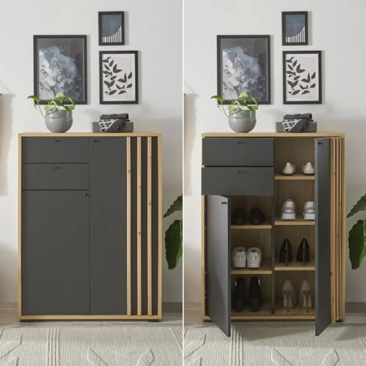 HBZ Schuhschrank Volano in schwarz, BxHxT 80x106x38 cm (1-St) Mit 2 Türen, 2 Schubkästen, 5 Einlegeböden – Bild 7