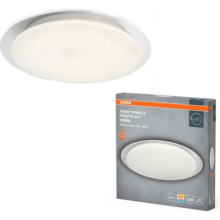 Osram Orbis Sparkle Glanzlicht-LED-Deckenleuchte mit Glanzlichteffekt, Wandleuchte 560mm, Anbauleuchte in Weiß aus Aluminium, IP20-Schutz, für dekorative Wohnbeleuchtung