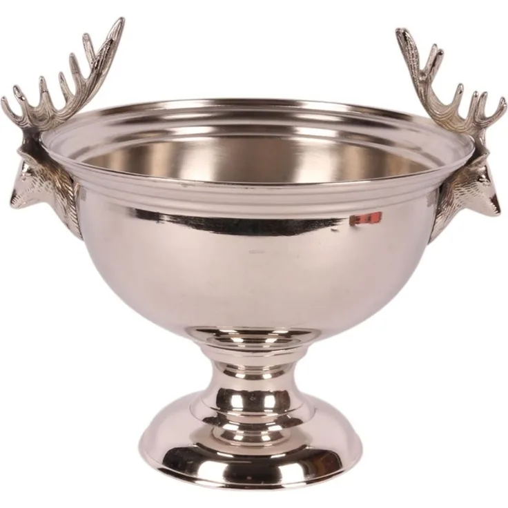 Casa Padrino Luxus Weinkühler Silber Ø 27,5 x H. 21,5 cm - Sektkühler Pokal mit Hirschkopf Griffen