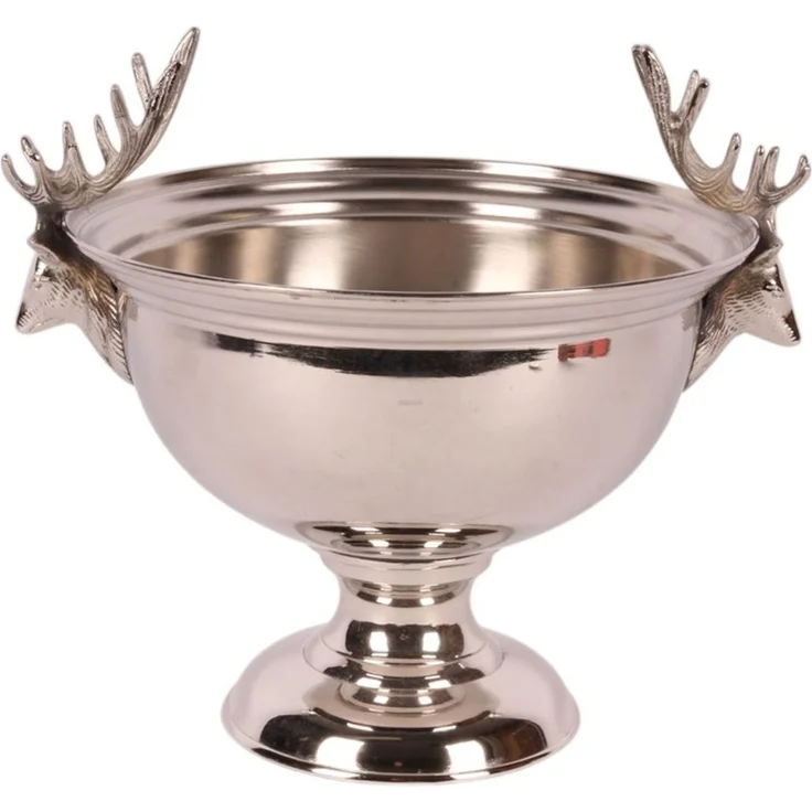 Casa Padrino Luxus Weinkühler Silber Ø 27,5 x H. 21,5 cm - Sektkühler Pokal mit Hirschkopf Griffen – Bild 1