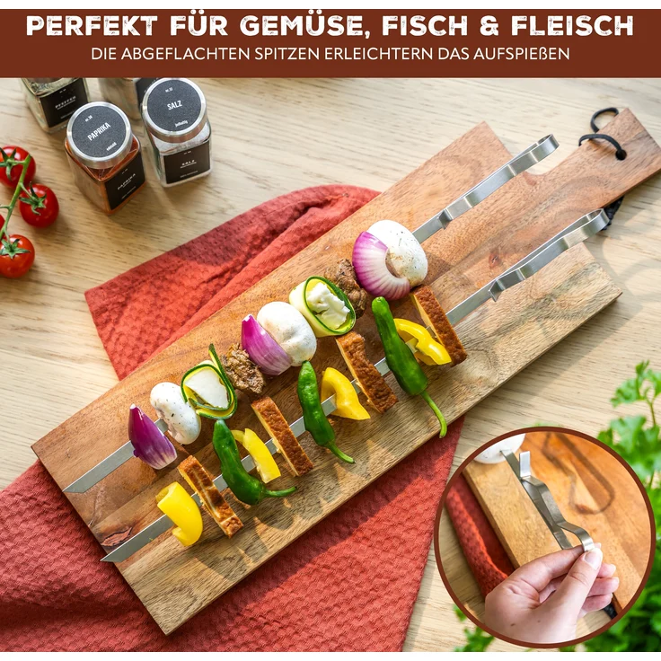 Grillspieße 4er-Set mit 2 Ablage-Gestellen, Grillspießhalter, aus Edelstahl – Bild 5