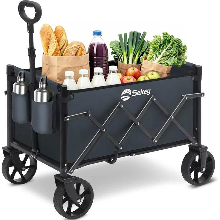 Sekey Mini Bollerwagen Faltbar Handwagen Outdoor Transportwagen 60L, bis zu 80kg, Grau – Bild 1