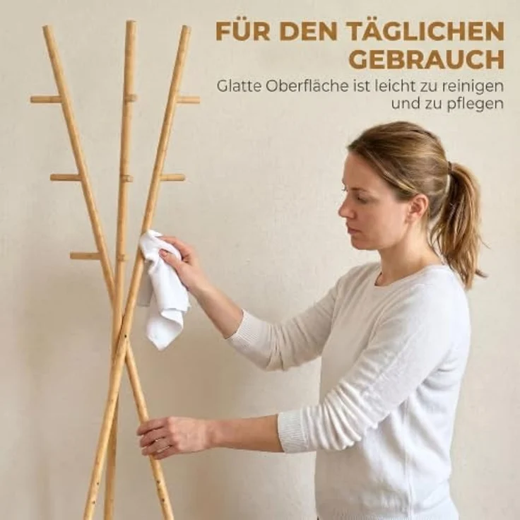 HOMCOM Garderobenständer Jackerständer Garderobe mit 9 Haken, für Flur, Eingangsbereich, (Set, 1 St, 1), aus Bambus, 2 Ablagefächer – Bild 5