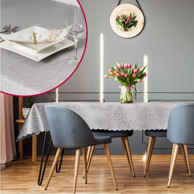 DecoHomeTextil Heimtextilmanufaktur Tischdecke Kringel Circle Tafeldecke Ornamente Damast Tischdecke – Bild 2