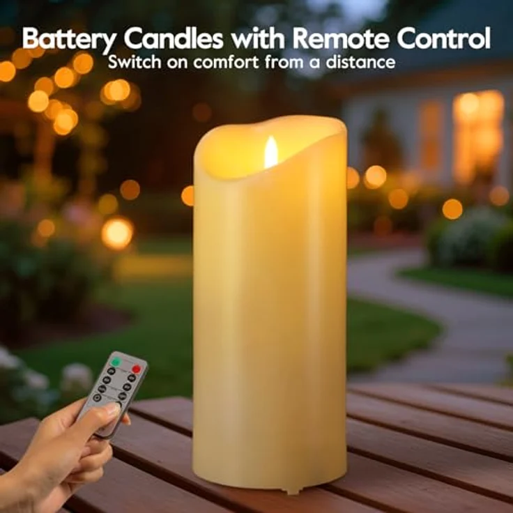 EXTSUD 23.5cm×10cm LED kerzen mit Fernbedienung Spritzwassergeschützt Led Candles mit Timer Flackernde Flamme elektrische Kerzen Batterie Outdoor Stumpenkerzen (Langlebige 500 Stunden, 1 Stück) – Bild 2