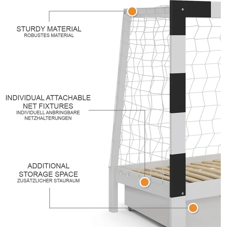 Kinderbett Football goal Weiß 80x160 cm mit Schublade Vitalispa – Bild 9