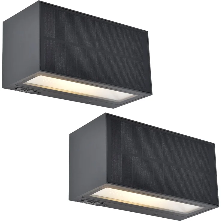 HYBRID LED Außenwandleuchten 2er SET, Solar & Strom 230V, Anthrazit, 18 x 9 x 8 cm – Bild 2