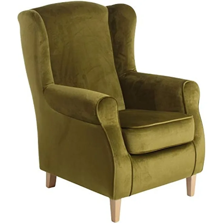 Ohrensessel Karlen Bezug Samtvelours Buche natur / oliv 22041