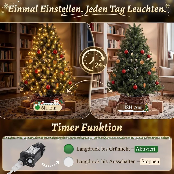 SALCAR 1,5m Weihnachtsbaum Lichterkette mit Ring und 8 Girlanden, 200er LED – Bild 3