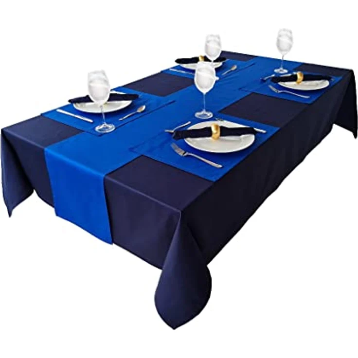 Hochwertige Tischdecke Tischwäsche aus 100% Baumwolle Kollektion Konzept, Farbe & Größe wählbar (Tischdecke - 120x200 cm, Marineblau) – Bild 4
