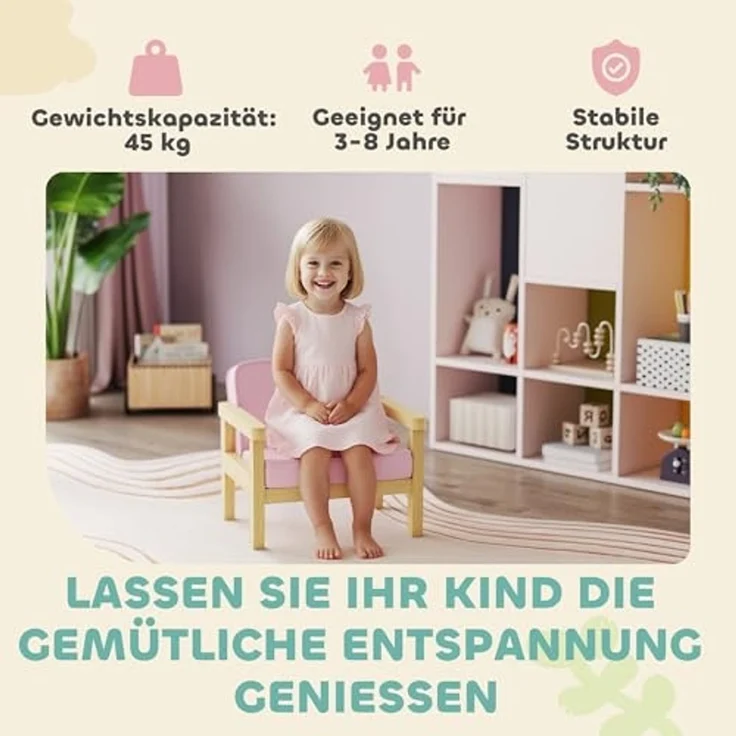 AIYAPLAY Kindersessel mit Holzrahmen, Cordoptik (Kindersofa, 1-St, gepolsterter Kinderstuhl), für Kinder von 3-8 Jahren, für Kinderzimmer, Spielzimmer, Rosa – Bild 6