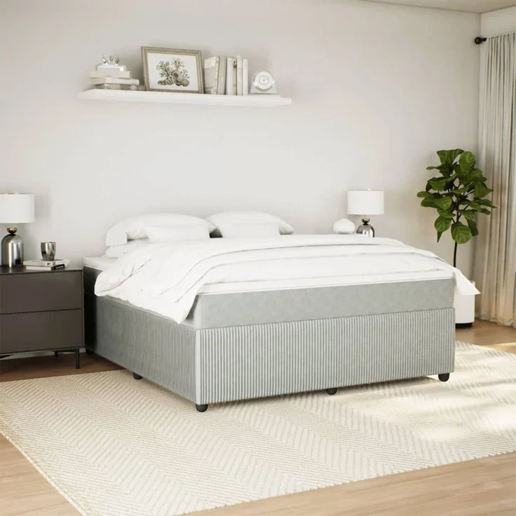 vidaXL Boxspringbett mit Matratze Hellgrau 180x200 cm Samt 3285656 – Bild 3