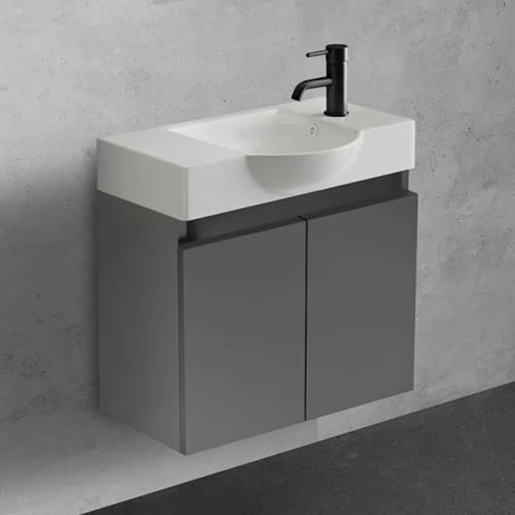 Alpenberger Badmöbel-Set Gäste WC Waschbecken mit Unterschrank 55 cm Breit, (Waschbecken Eckig Oval, Midi Schrank), Waschbeckenunterschrank Anthrazit Matt – Bild 2