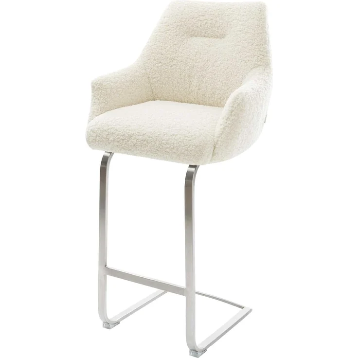 Barstuhl Alja-Flex Teddystoff Beige Freischwinger Flach Edelstahl Silberfarben Taschenfederkern – Bild 1
