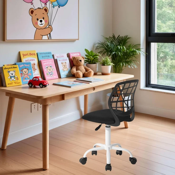 FurnitureR Kinderstuhl höhenverstellbar für Schreibtisch, ergonomischer bunter Jugendstuhl mit Rückenlehne & Armlehnen, Drehstuhl mit 5 Rollen, für Kinder 3–10 Jahre, bis 100 kg belastbar – Bild 1