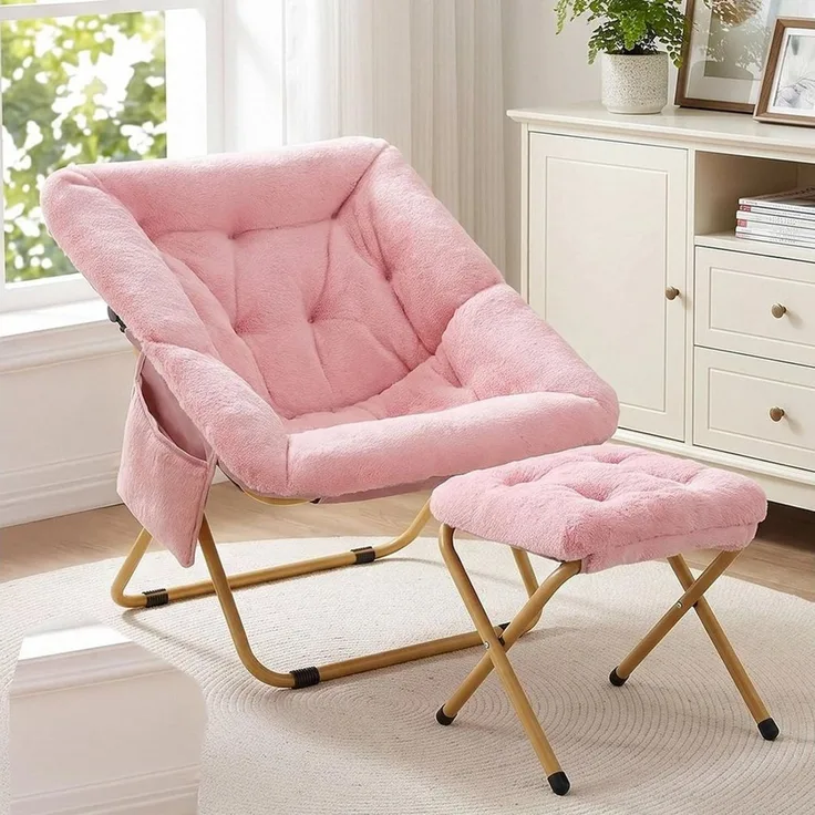 TLGREEN Relaxsessel,klappbarer Lounge-Sessel mit Hocker, (Weicher Kunstfell-Lesesessel, Relaxsessel mit Hocker),Ideal für Wohnzimmer, Schlafzimmer & Spielzimmer