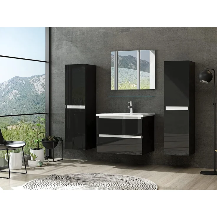 Homeline Badmöbel Set mit Schubladen Glas ablage (Marcel Schwarz, 60 cm 2X Hochschrank) – Bild 1