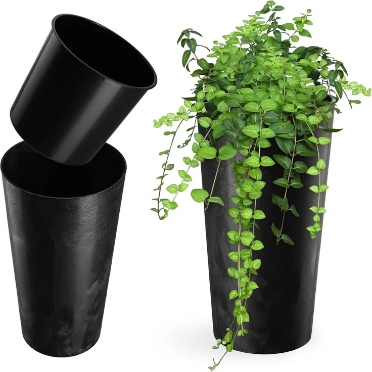 KADAX Blumentopf Blumentopf 26cm Abdeckung mit Einsatz Blumenständer Kunststoff Schwarz – Bild 1