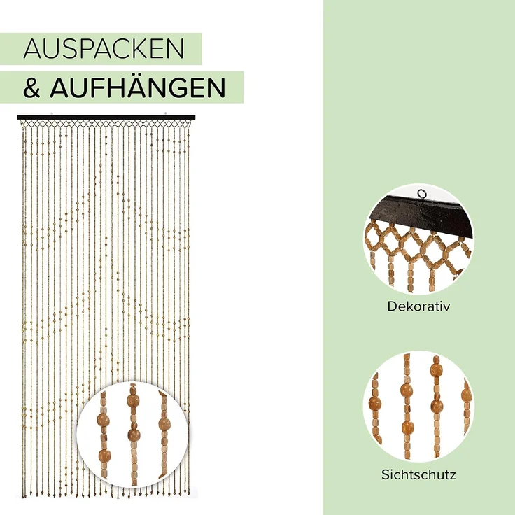 Kobolo Türvorhang Holzperlenvorhang Samara 90x200 (1 St), Ösen, transparent – Bild 2