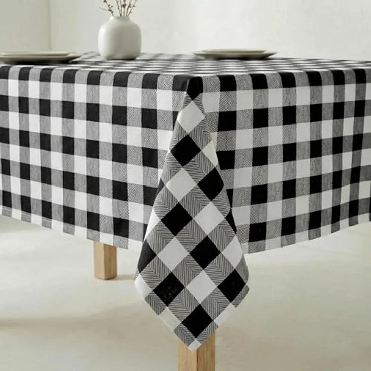 Belum 0120-101 Tischdecke, beschichtet, kariert, Größe: 250x140 cm, fleckenabweisende Tischdecke, Vichy-Schwarz, Tischdecke aus 100% Bio-Baumwolle – Bild 4