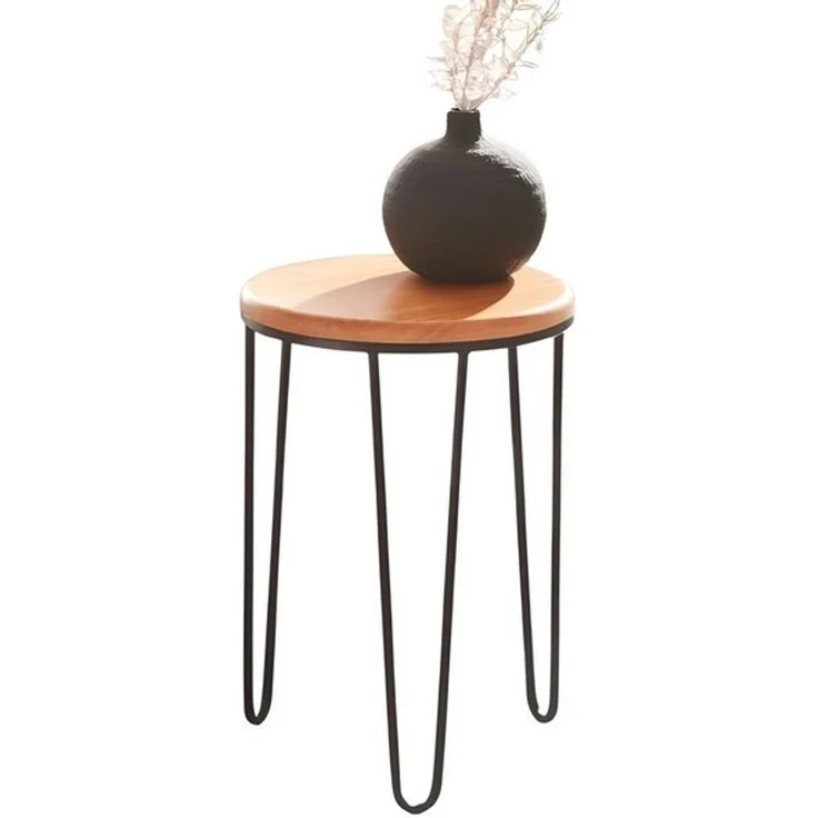 Dekoleidenschaft Beistelltisch "Retro" aus Metall, mattschwarz & Tischplatte aus Holz, Ø 33x46 cm, Wohnzimmertisch, Pflanzentisch, Blumentisch, Couchtisch, Sofatisch – Bild 4