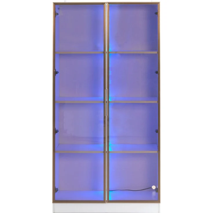 DESVIAE Vitrine mit LED-Beleuchtung, 80x160x40 cm, Spanplatte und braunes Glas, Weiß – Bild 8