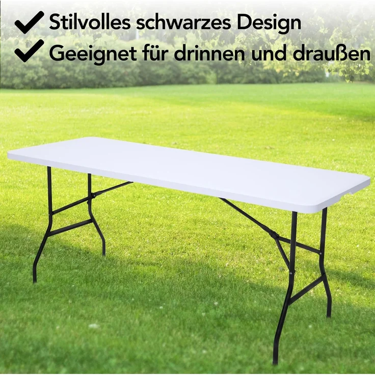 Brixy Klapptisch - Klapptisch - 180 x 70 x 74 cm - Campingtisch - Gartentisch - Tragbar - Weiß – Bild 5