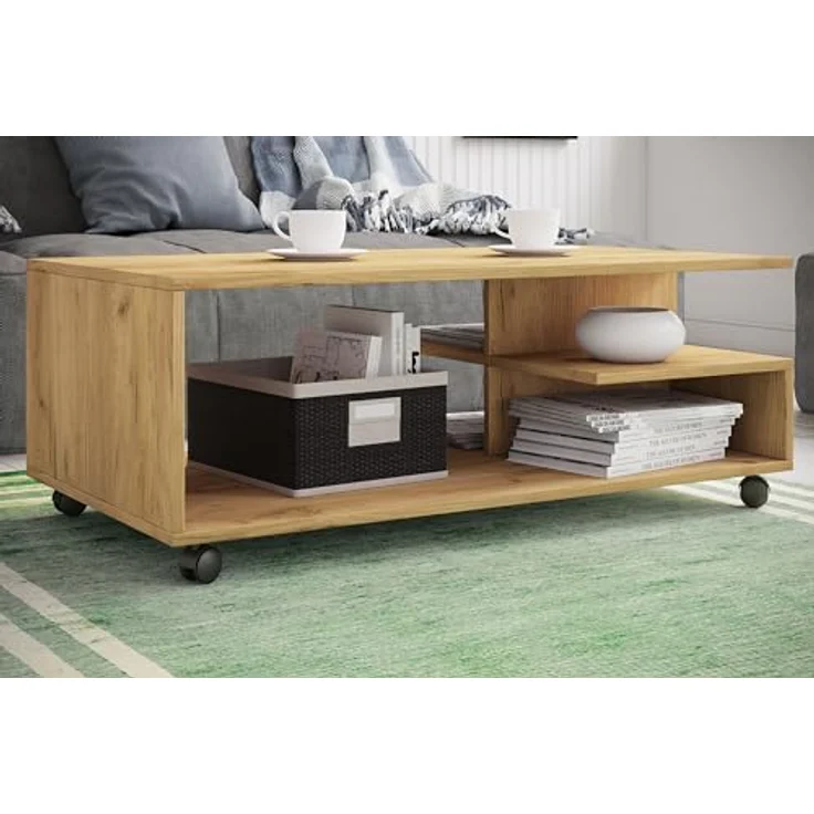 MID.YOU Couchtisch Stango, rechteckig aus Holzwerkstoff in Honigeiche, 50x40x100 cm mit Stauraum – Bild 2