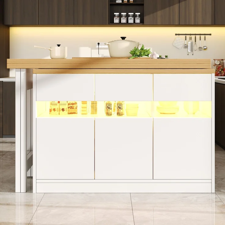 Ausziehbarer Bartisch 120–180 x 40 x 75,8 cm aus MDF mit LED-Beleuchtung und Stauraum – Bild 3