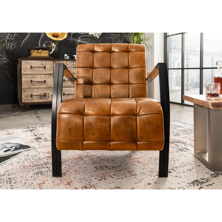 Sessel Echtleder 64x76x83 cognac IRON LABEL #13 – Bild 3