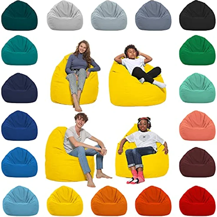 HomeIdeal - Sitzsack XXL Bodenkissen für Erwachsene & Kinder - Geeignet für Gaming oder Entspannen - Indoor wie Outdoor da er Wasserfest ist - mit EPS Perlen, Farbe:Gelb, Größe:XL – Bild 2