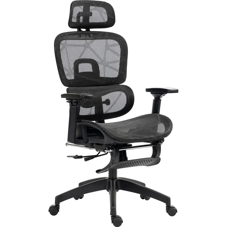 MELAYR, Bürostuhl, Ergonomischer Schreibtischstuhl mit Netzstoffbezug, verstellbar, rollbar, 66 x 64 x 122 cm, Schwarz – Bild 2