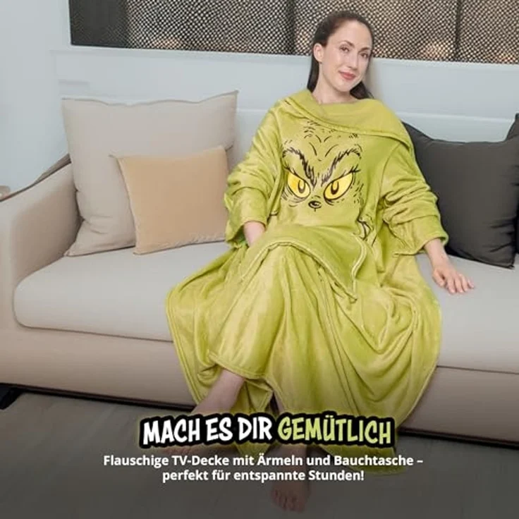 Wohndecke The Grinch TV Decke mit Ärmeln und Taschen Kuscheldecke 130 x 170 cm, United Labels® – Bild 3