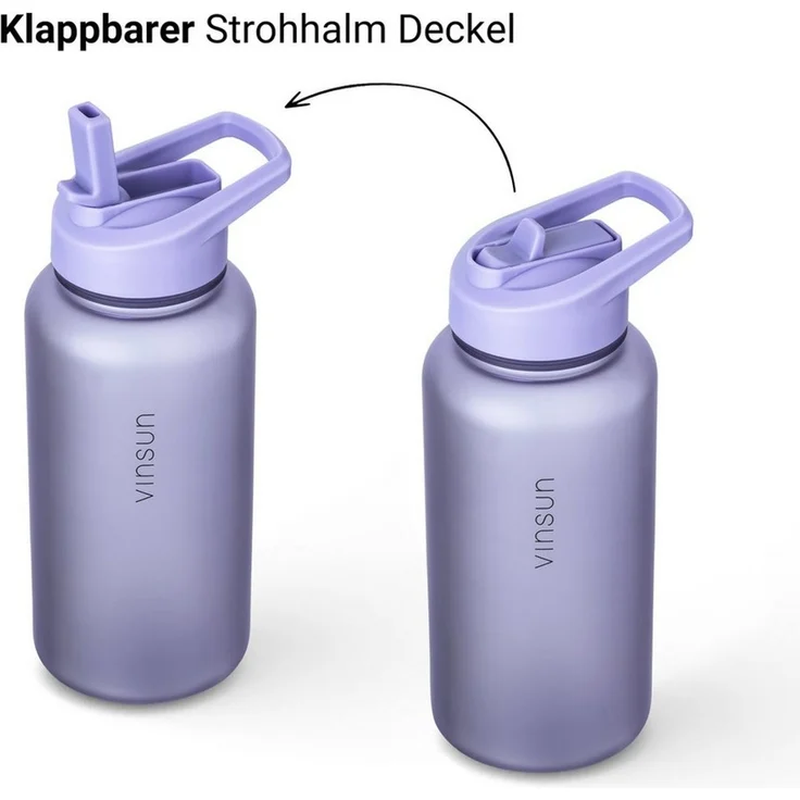 Vinsun Trinkflasche Sportflasche mit Strohhalm 1L - Wasserflasche Tritan auslaufsicher, BPA frei, Bruchsicher, geruchs- & geschmacksneutral, geringes Gewicht – Bild 2