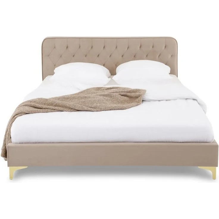 CARO-Möbel Polsterbett GLAMOUR, Bett GLAMOUR gepolstert mit Steppmuster aus Samtstoff beige – Bild 4
