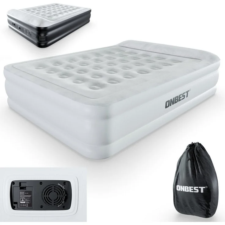 Onbest Luftbett mit elektrischer Luftpumpe und Kissen, 250 kg, 2 Personen, wasserabweisend, selbstaufblasend, 0,6 mm – Bild 1
