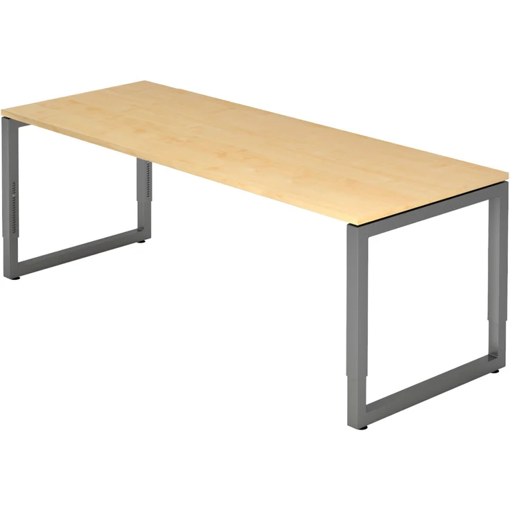 bümö höhenverstellbarer Schreibtisch R-Serie 200x80 cm in Ahorn, Gestell in Graphit - großer PC Tisch für's Büro manuell höhenverstellbar, Computertisch verstellbar, RS-20-3-G – Bild 1