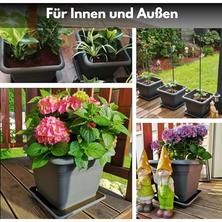 Centi Pflanzkübel Blumentopf Gross, Pflanzkübel Groß Außen (Set, 2 St, eckig 40x40 cm, Anthrazit), Blumentopf mit Löcher und Untersetzer, Pflanzkübel Kunststoff – Bild 5